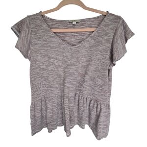 Loft brand V-neck striped top with ruffled sleeves